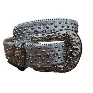 Womens Western Cowgirl Bling Studded Rhinestone Genuine Leather Belt  Size L